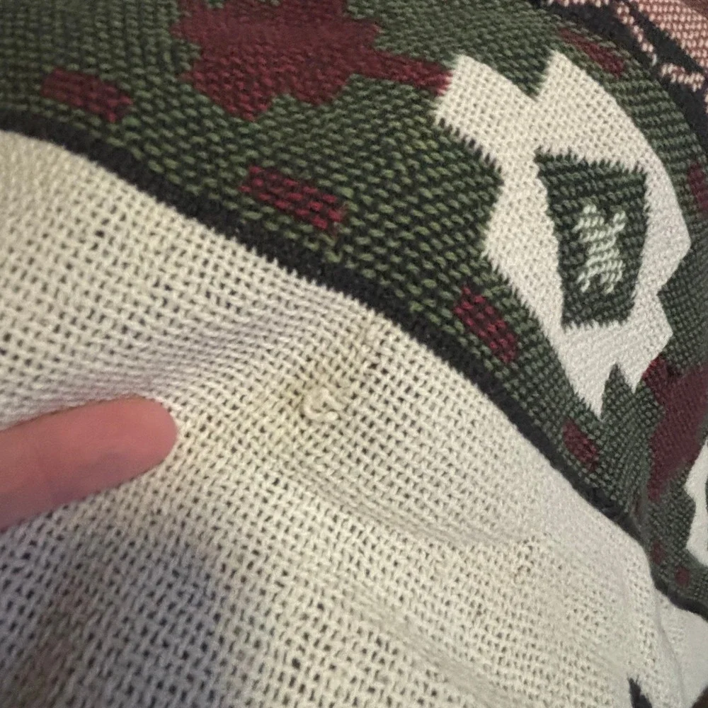 Vintage Woven Tapestry Throw Southwest Turtle Frog Cream Brown Green Blanket